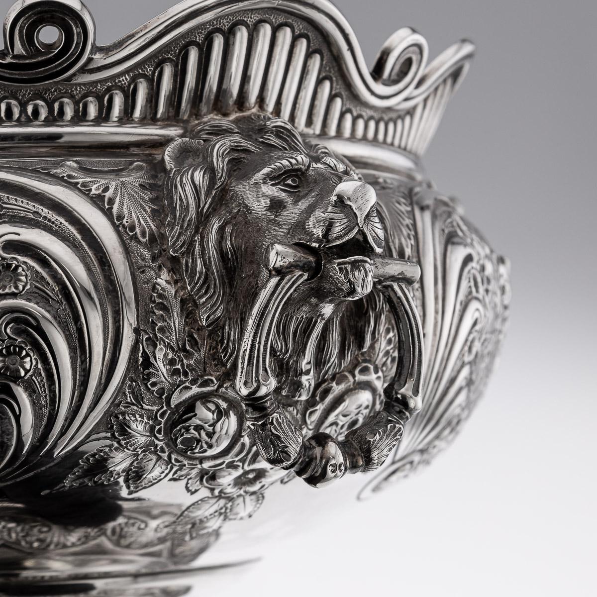 Antique 19th Century Victorian Solid Silver Armada Bowl, London c.1890 For Sale 12