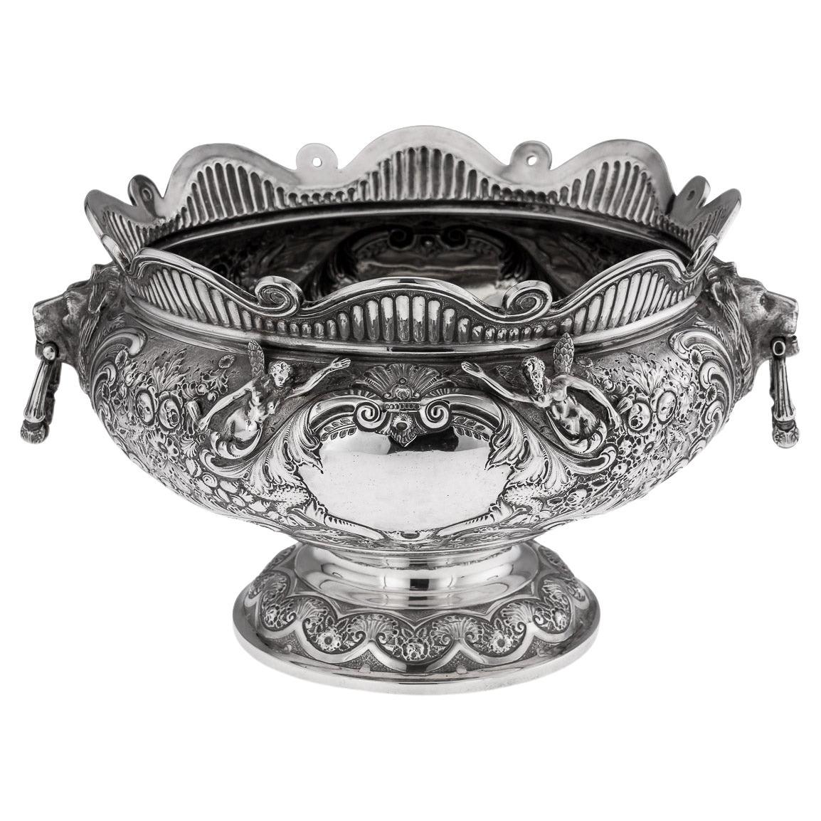 Antique 19th Century Victorian Solid Silver Armada Bowl, London c.1890 For Sale