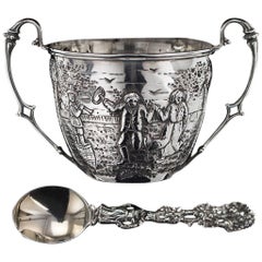 Antique 19th Century Victorian Solid Silver Christening Set, circa 1872-1886