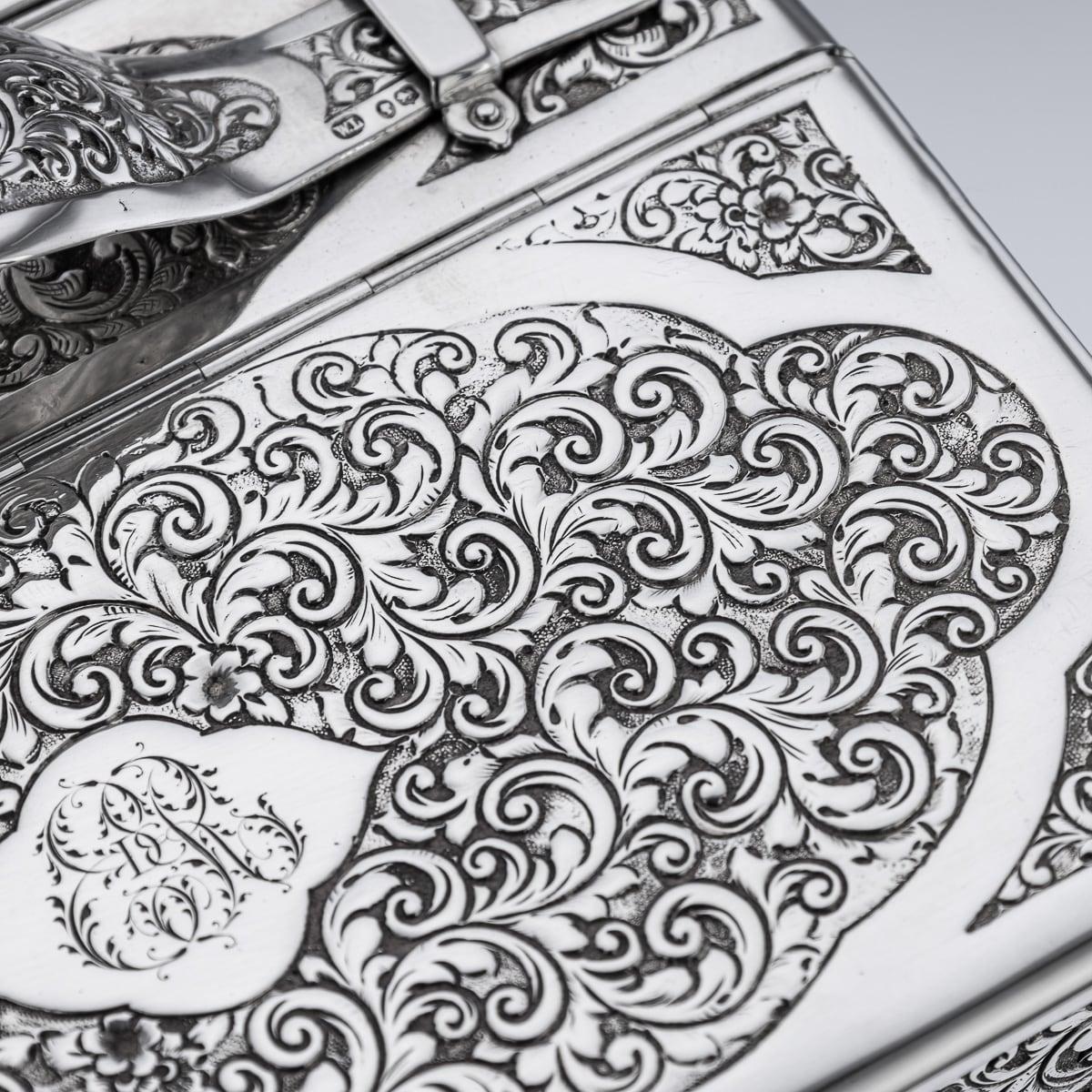 Boîte à cigares victorienne du 19ème siècle en argent massif, Londres, vers 1888 en vente 8