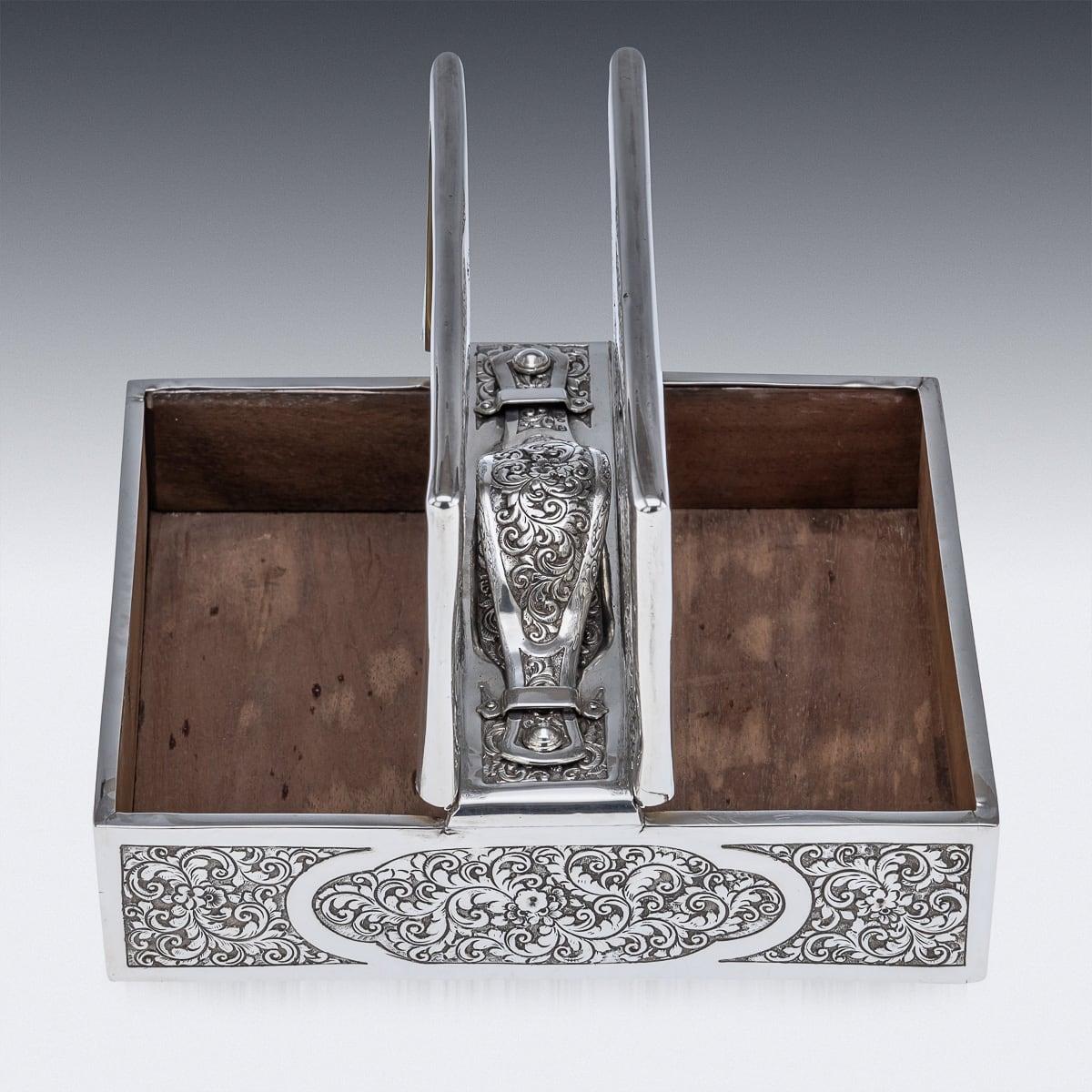 Boîte à cigares victorienne du 19ème siècle en argent massif, Londres, vers 1888 en vente 1