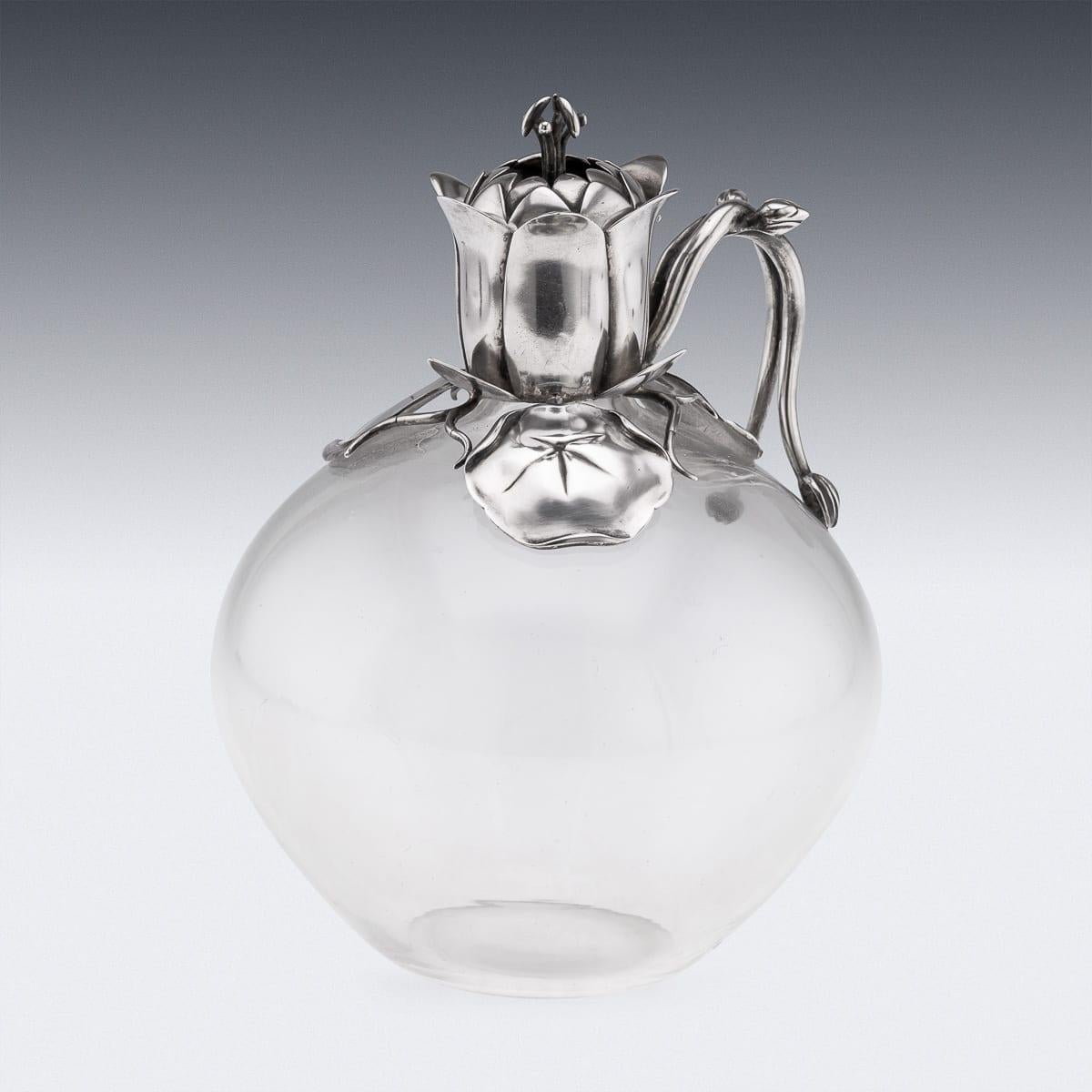 Other Antique 19th Century Victorian Solid Silver & Clear Glass Claret Jug c.1884 For Sale