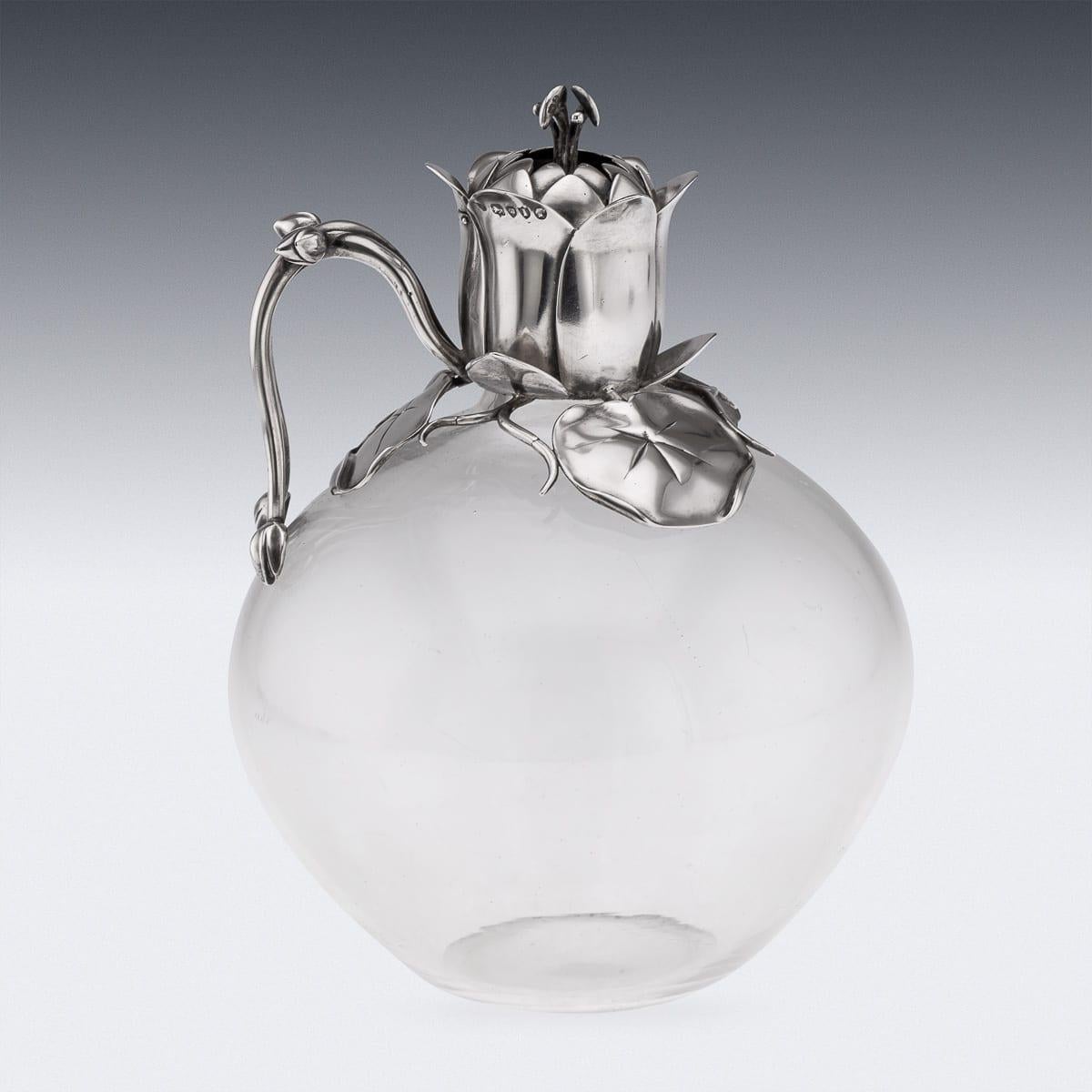 Antique 19th Century Victorian Solid Silver & Clear Glass Claret Jug c.1884 For Sale 1