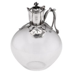 Antique 19th Century Victorian Solid Silver & Clear Glass Claret Jug c.1884 Antique 19th Century Victorian Solid Silver & Clear Glass Claret Jug c.1884