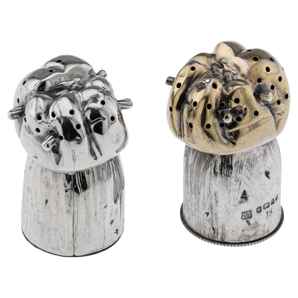 Antique 19th Century Victorian Solid Silver Cork Shaped Salts, Sheffield c.1879