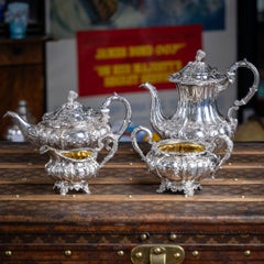 Antique 19th Century Victorian Solid Silver Four Piece Tea Set, London c.1854
