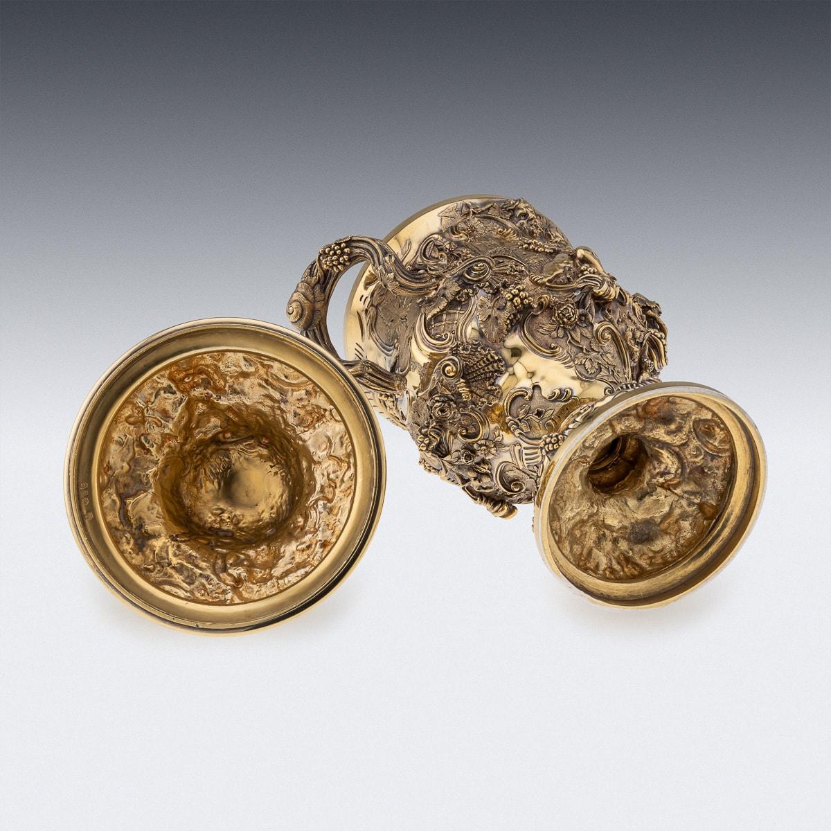 Antiker viktorianischer Becher und Deckel aus massivem Silber des 19. Jahrhunderts, vergoldet, London um 1893 (Sterlingsilber)