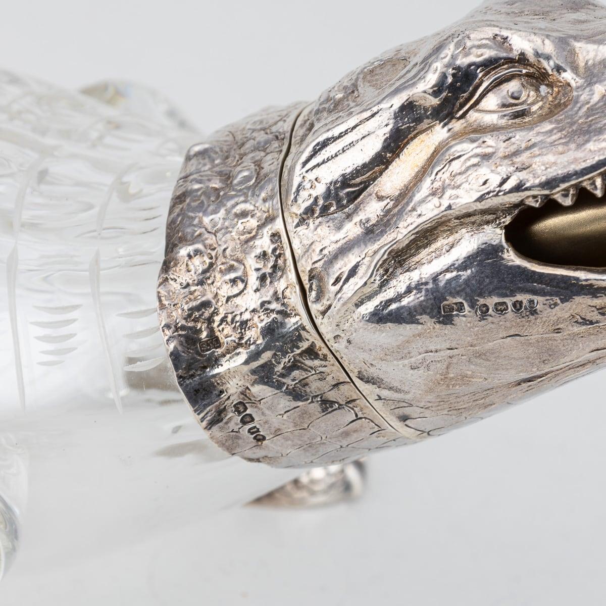 Antique 19th Century Victorian Solid Silver & Glass Crocodile Claret Jug c.1884 7