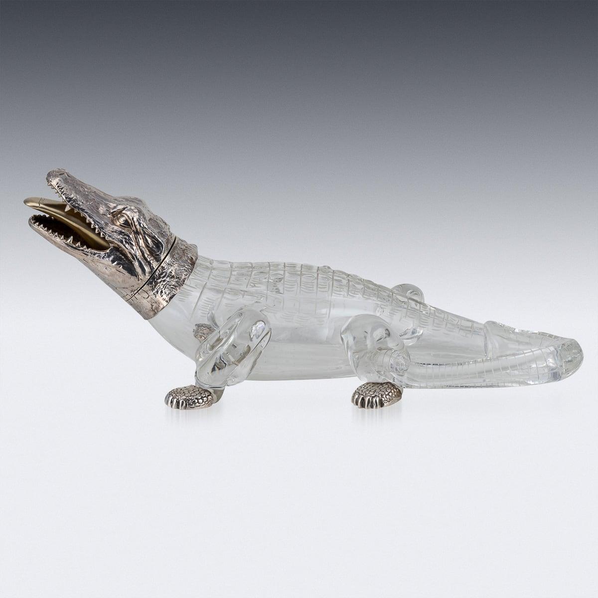 Other Antique 19th Century Victorian Solid Silver & Glass Crocodile Claret Jug c.1884