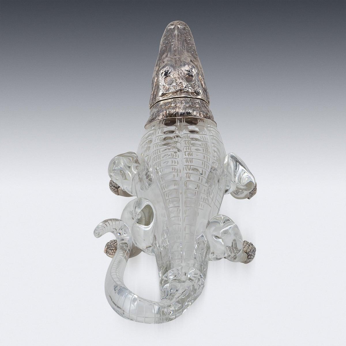 British Antique 19th Century Victorian Solid Silver & Glass Crocodile Claret Jug c.1884