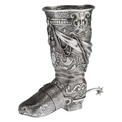 Antique 19th Century Victorian Solid Silver Novelty Boot Cup, London, circa 1886