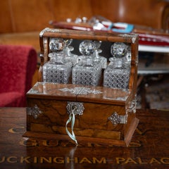 Antique 19th Century Victorian Solid Silver & Oak Tantalus, Cigar & Games