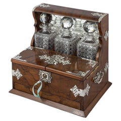 Antiguo Tántalo Victoriano del Siglo XIX de Plata Maciza y Roble, Cigarros y Juegos