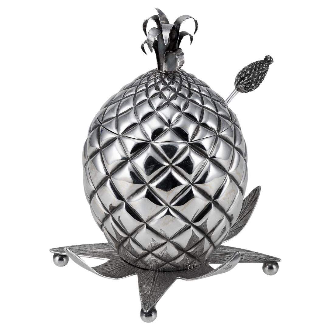 Sucrier et récipient à ananas antique victorien du 19ème siècle en argent massif, vers 1877