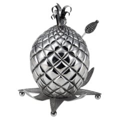 Sucrier et récipient à ananas antique victorien du 19ème siècle en argent massif, vers 1877