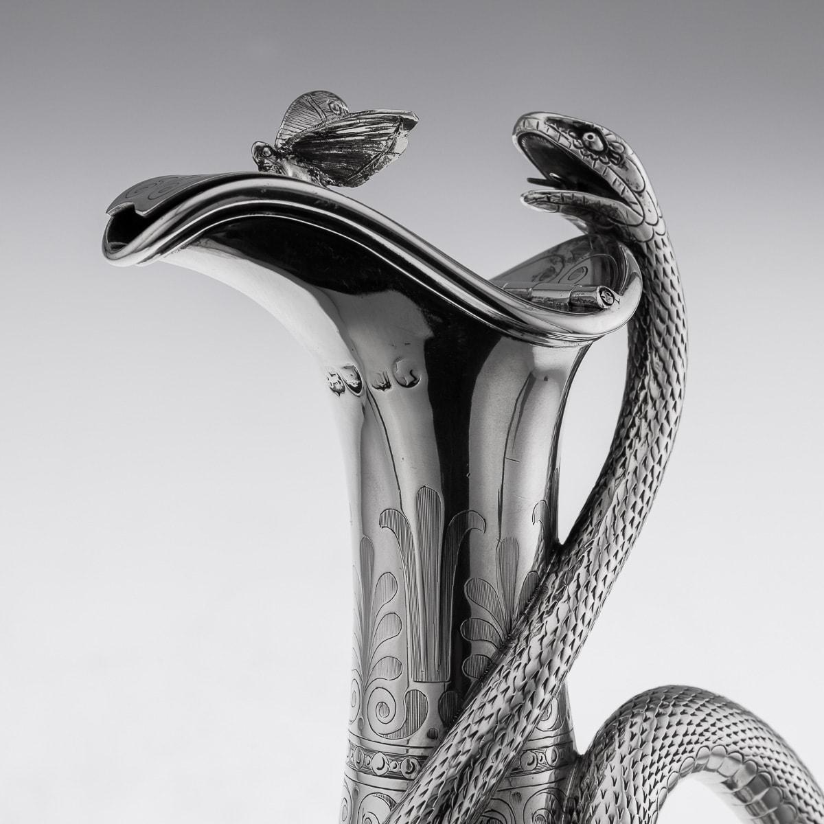 Antique 19th Century Victorian Solid Silver Snake Wine Jug, Barnards c.1859 5