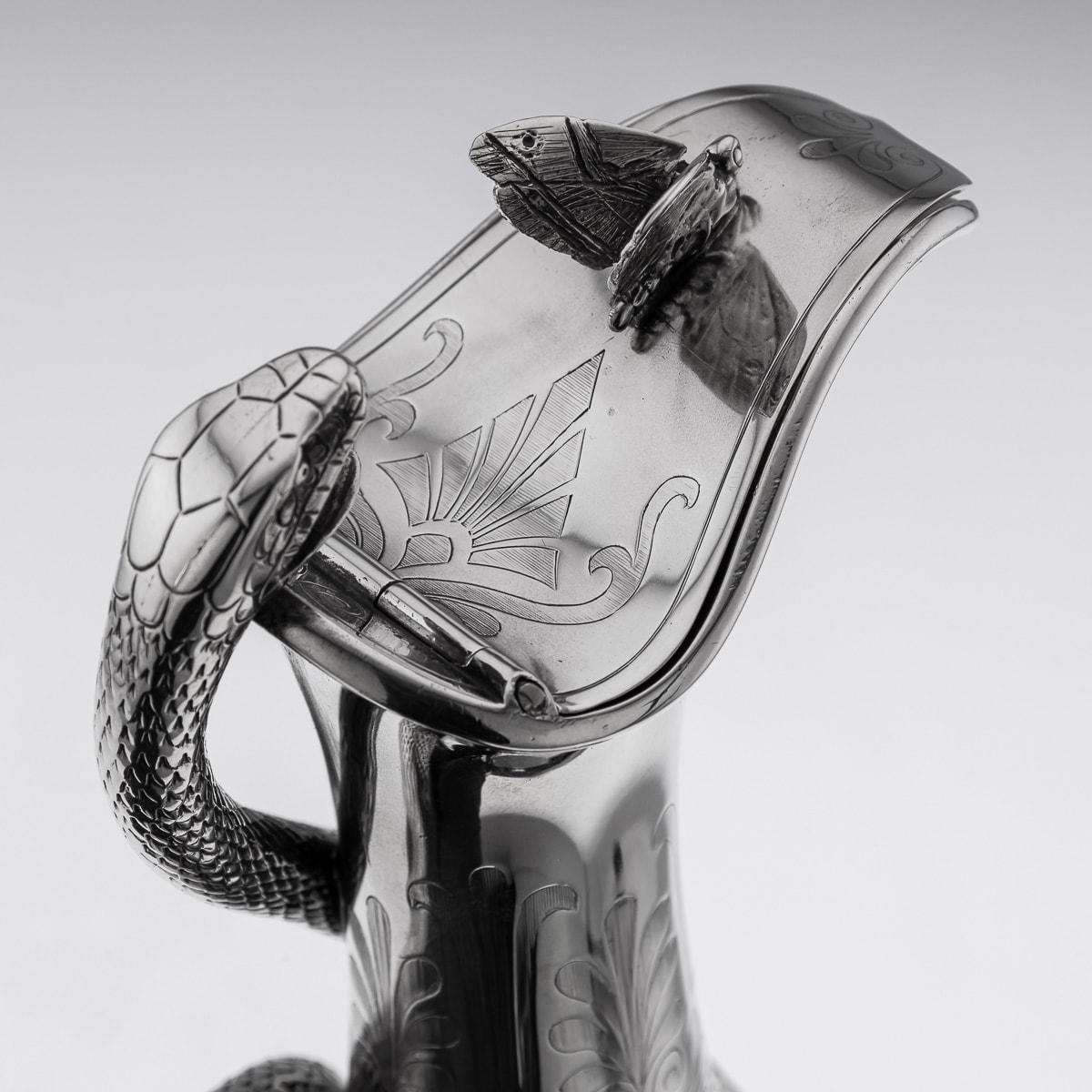 Antique 19th Century Victorian Solid Silver Snake Wine Jug, Barnards c.1859 6