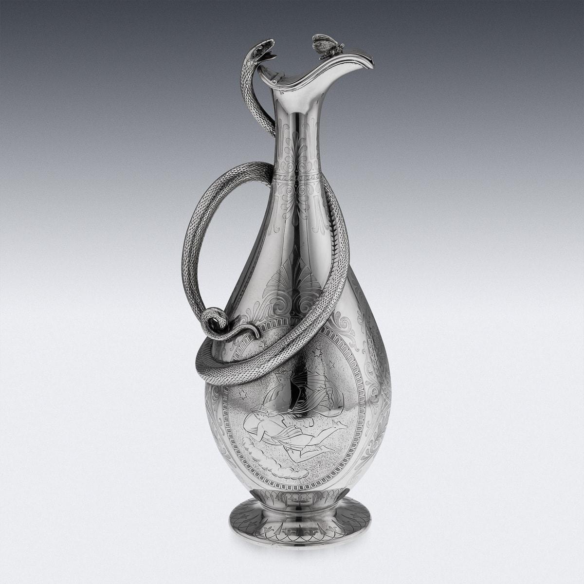 Antique 19th Century Victorian Solid Silver Snake Wine Jug, Barnards c.1859 In Good Condition In Royal Tunbridge Wells, Kent