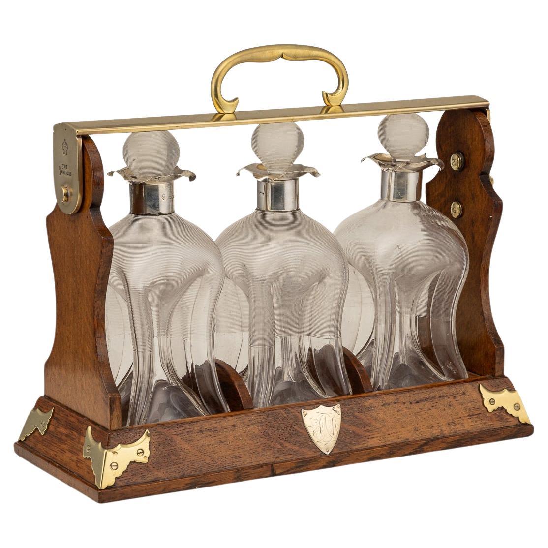 Antico set Tantalus in argento massiccio vittoriano del XIX secolo, Betjemann's 1897 ca.