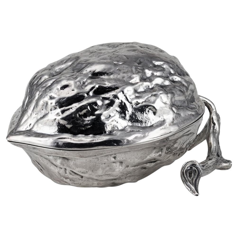 Antique 19th Century Victorian Solid Silver Walnut Shaped Sugar Box c.1886