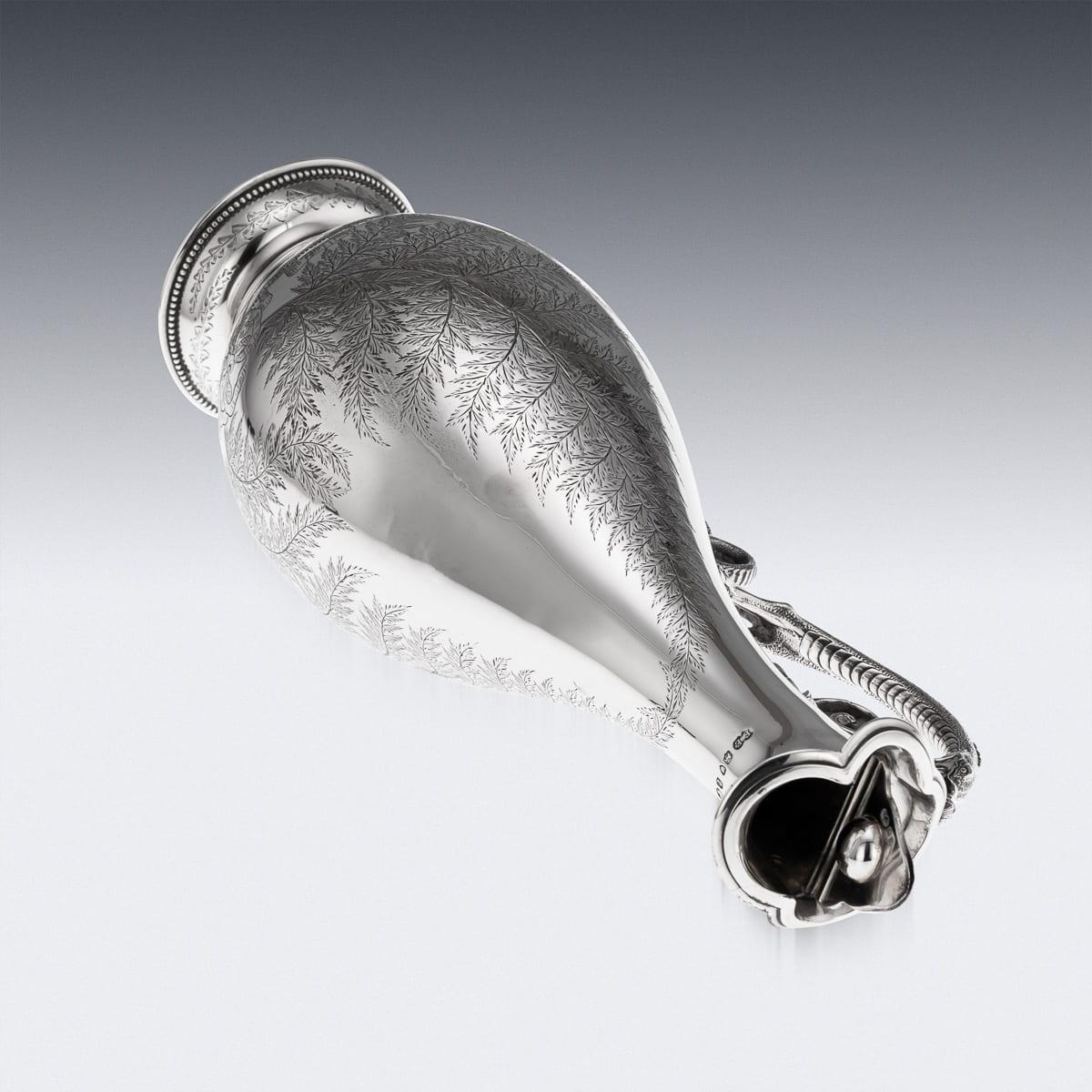 Ancienne aiguière à vin victorienne en argent massif du 19e siècle, Elkington & Co c.1874 en vente 1
