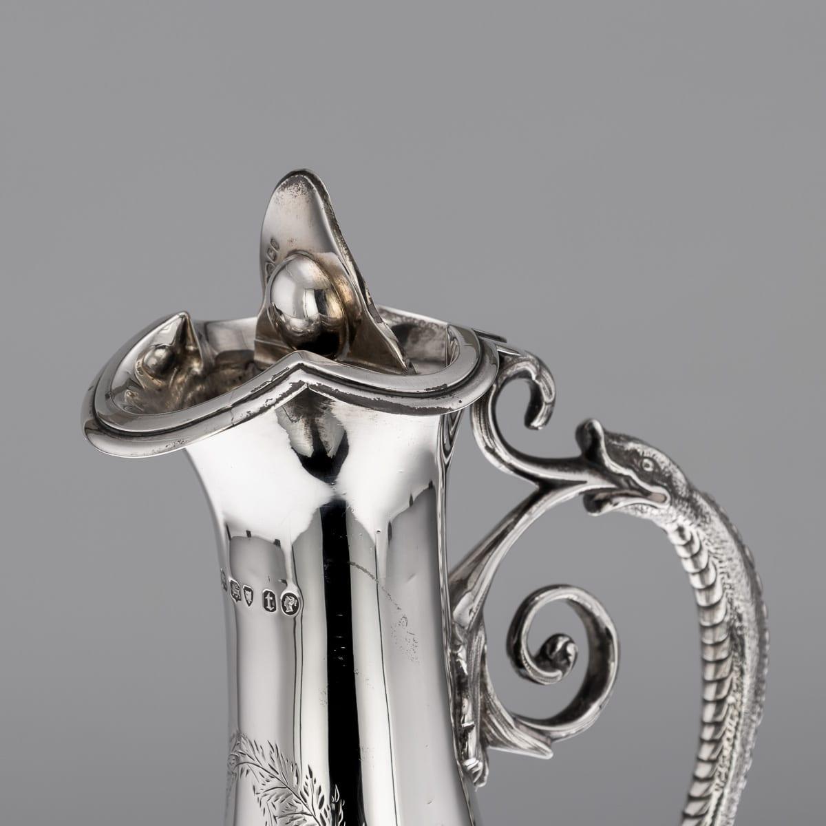 Ancienne aiguière à vin victorienne en argent massif du 19e siècle, Elkington & Co c.1874 en vente 2