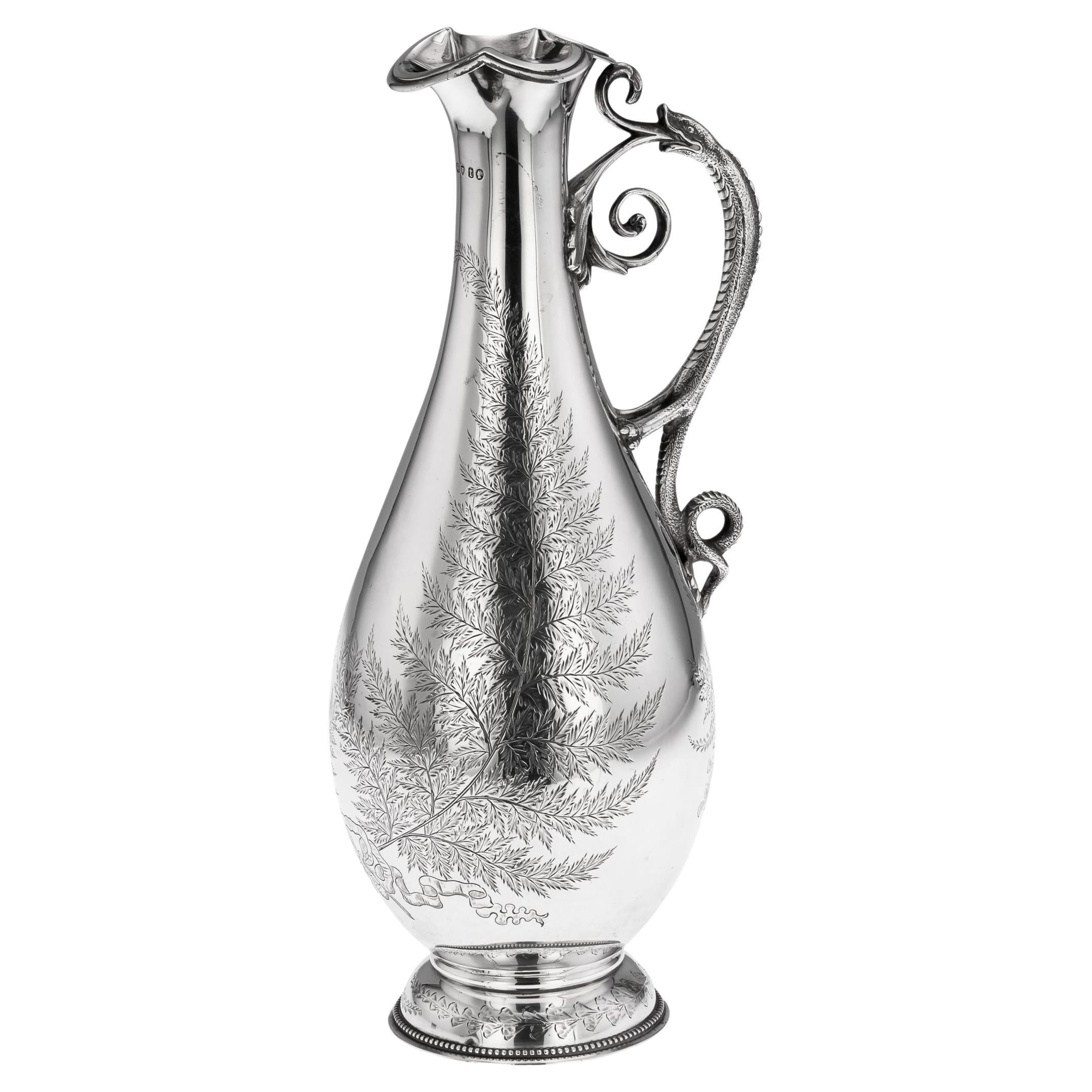 Ancienne aiguière à vin victorienne en argent massif du 19e siècle, Elkington & Co c.1874 en vente