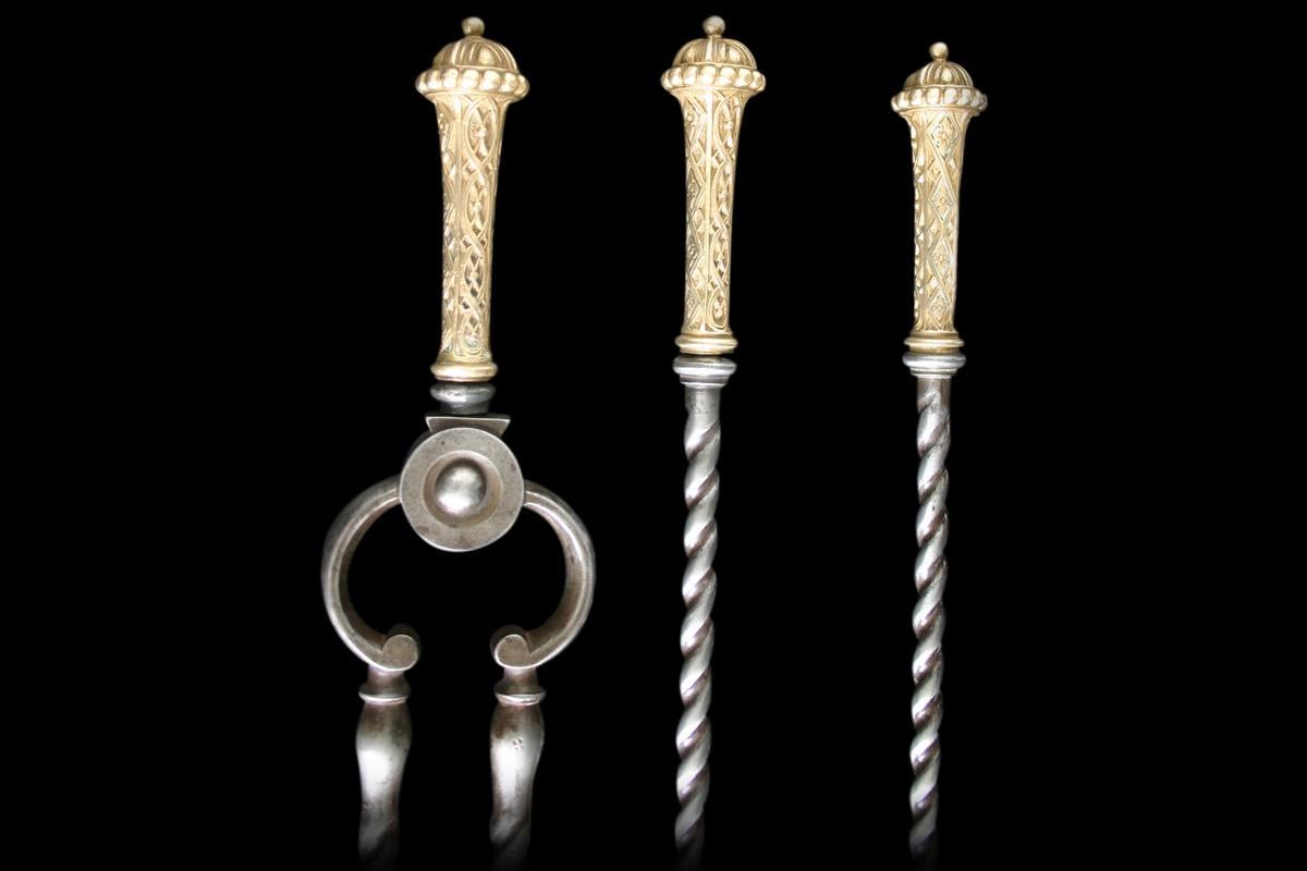 English Antique 19th Century Victorian Steel Fire Irons For Sale