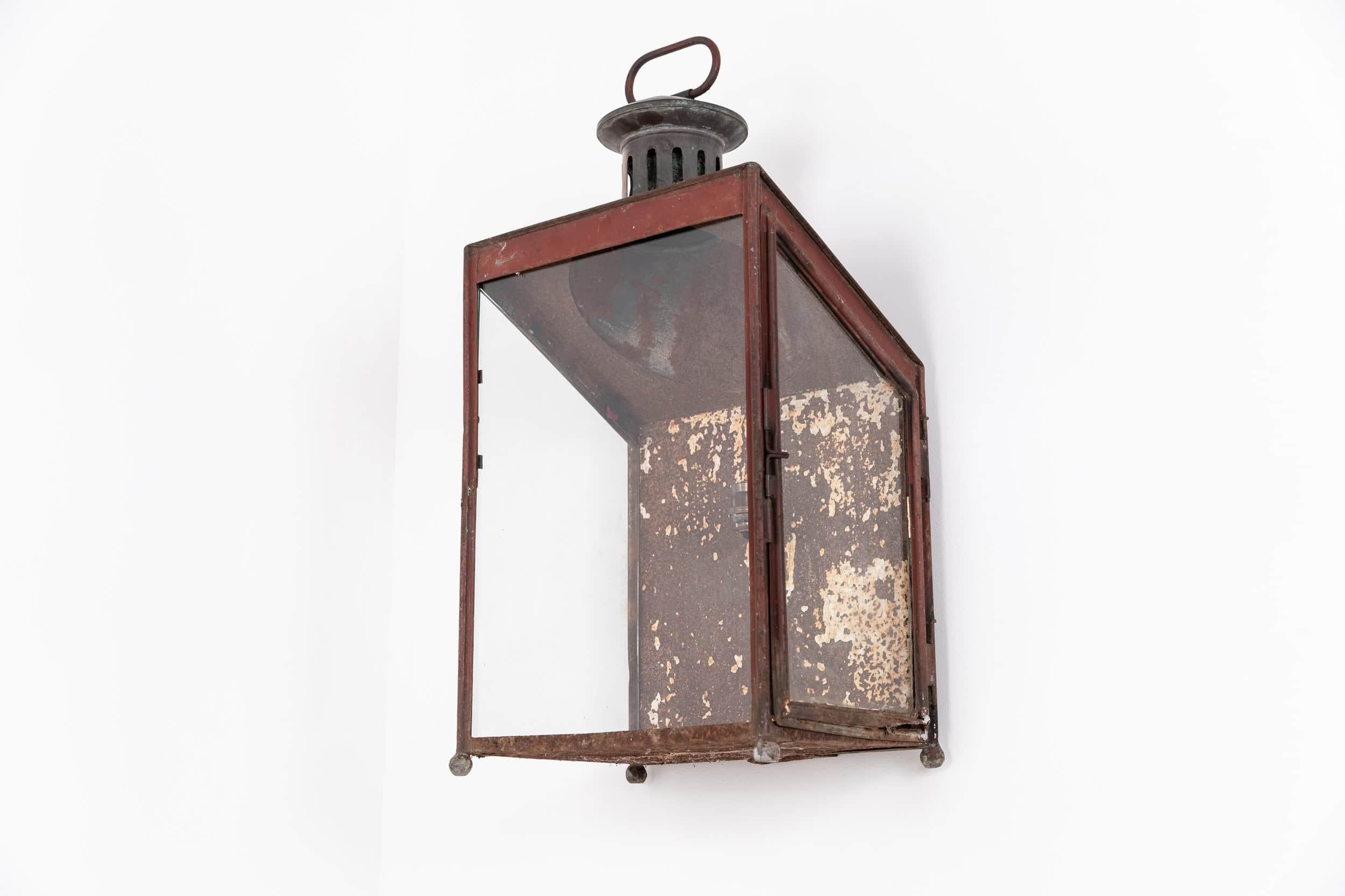Pressed Antique 19th Century Victorian Toleware Painted Metal Railway Lantern, C.1880
