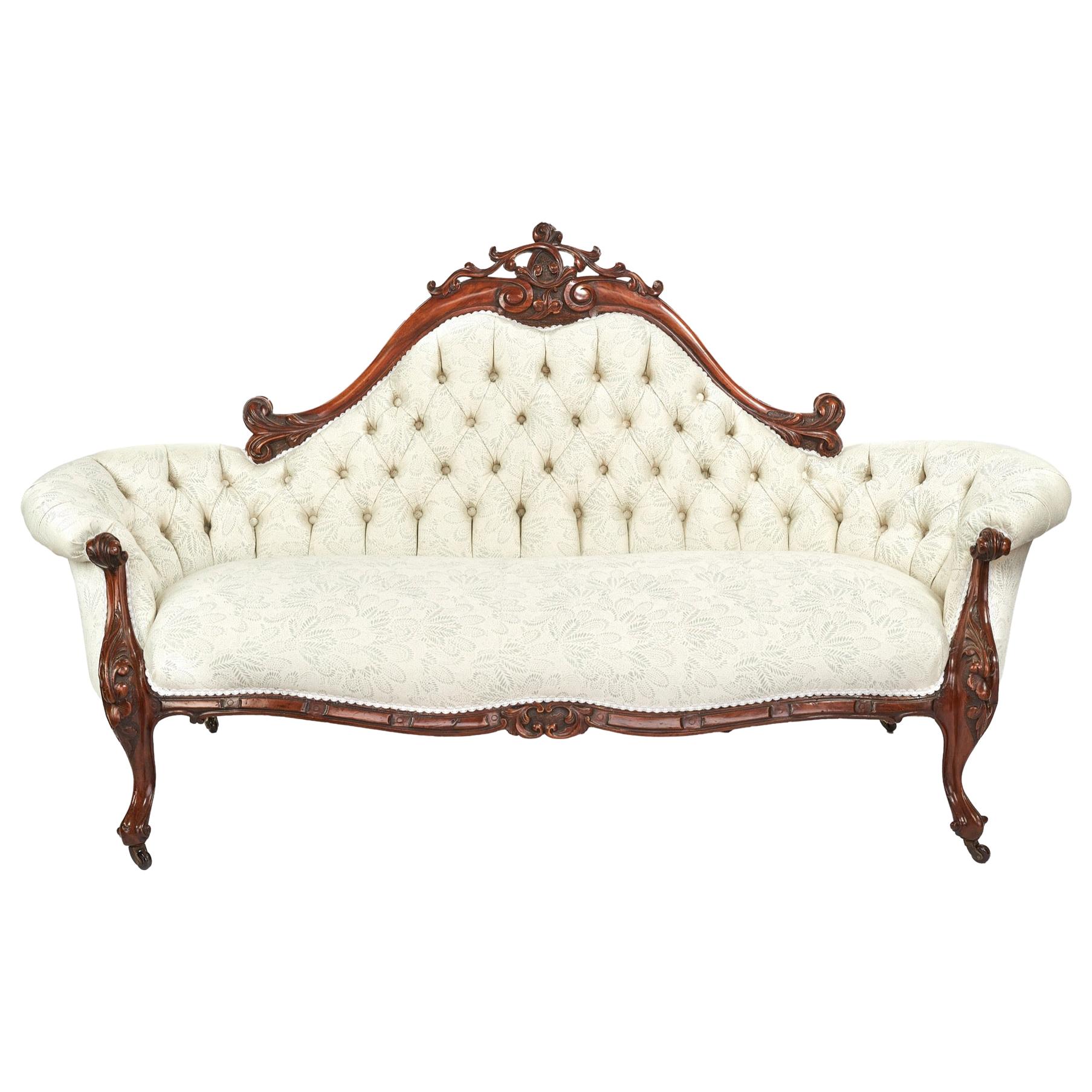 Antique 19th Century Victorian Walnut Carved Sofa