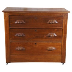 Antique 19th Century Victorian Walnut Chest of Drawers Three Drawer Dresser