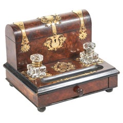 Antique 19th Century Victorian Walnut Desk Stand with Brass Mounts