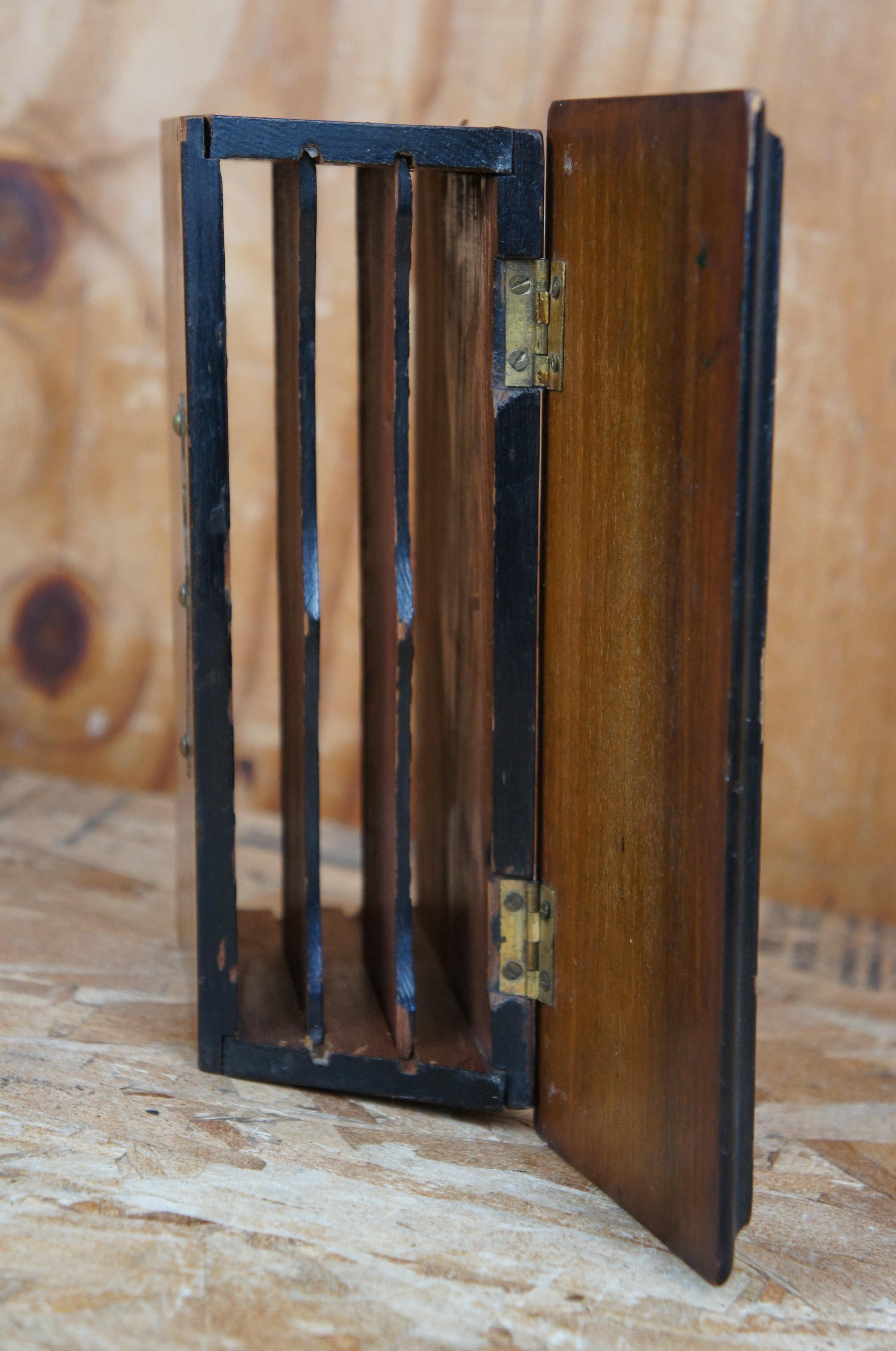 Antique 19th Century Victorian Walnut Double Inkwell Desk Letter Box Stand 4