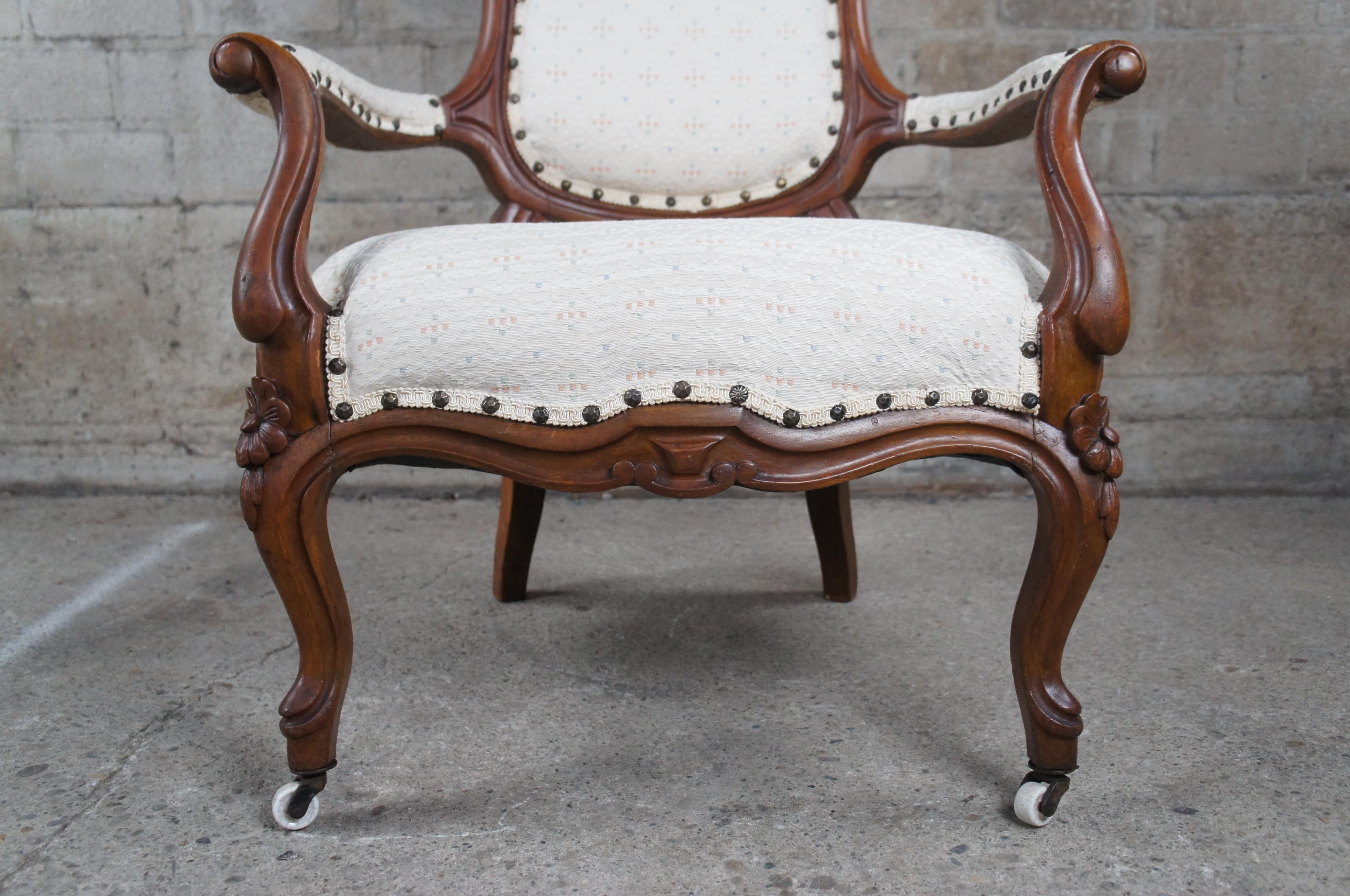 Antique 19th Century Victorian Walnut Floral Carved Spoon Back Parlor Armchair 7