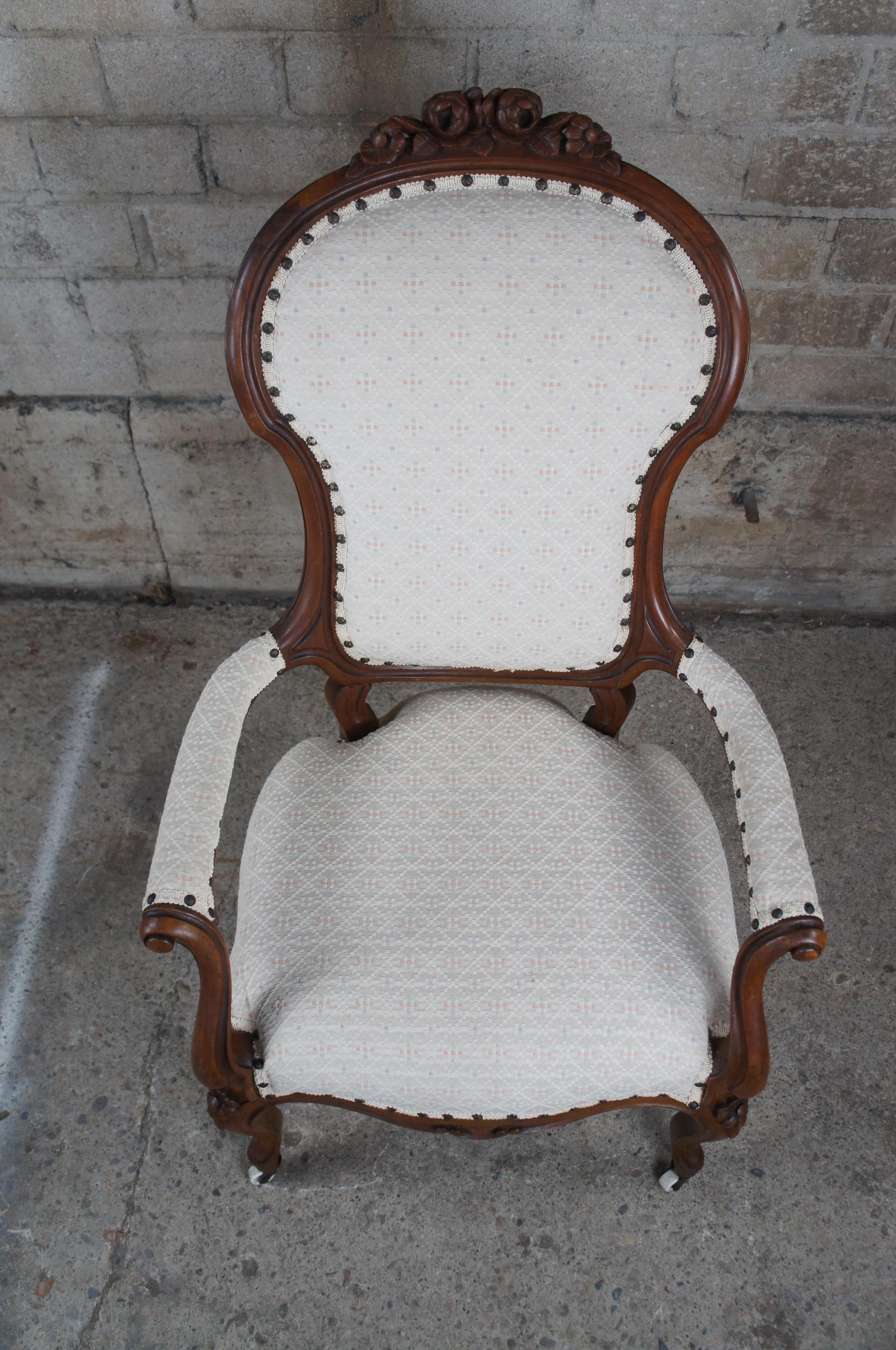 Antique 19th Century Victorian Walnut Floral Carved Spoon Back Parlor Armchair 8