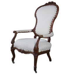 Antique 19th Century Victorian Walnut Floral Carved Spoon Back Parlor Armchair