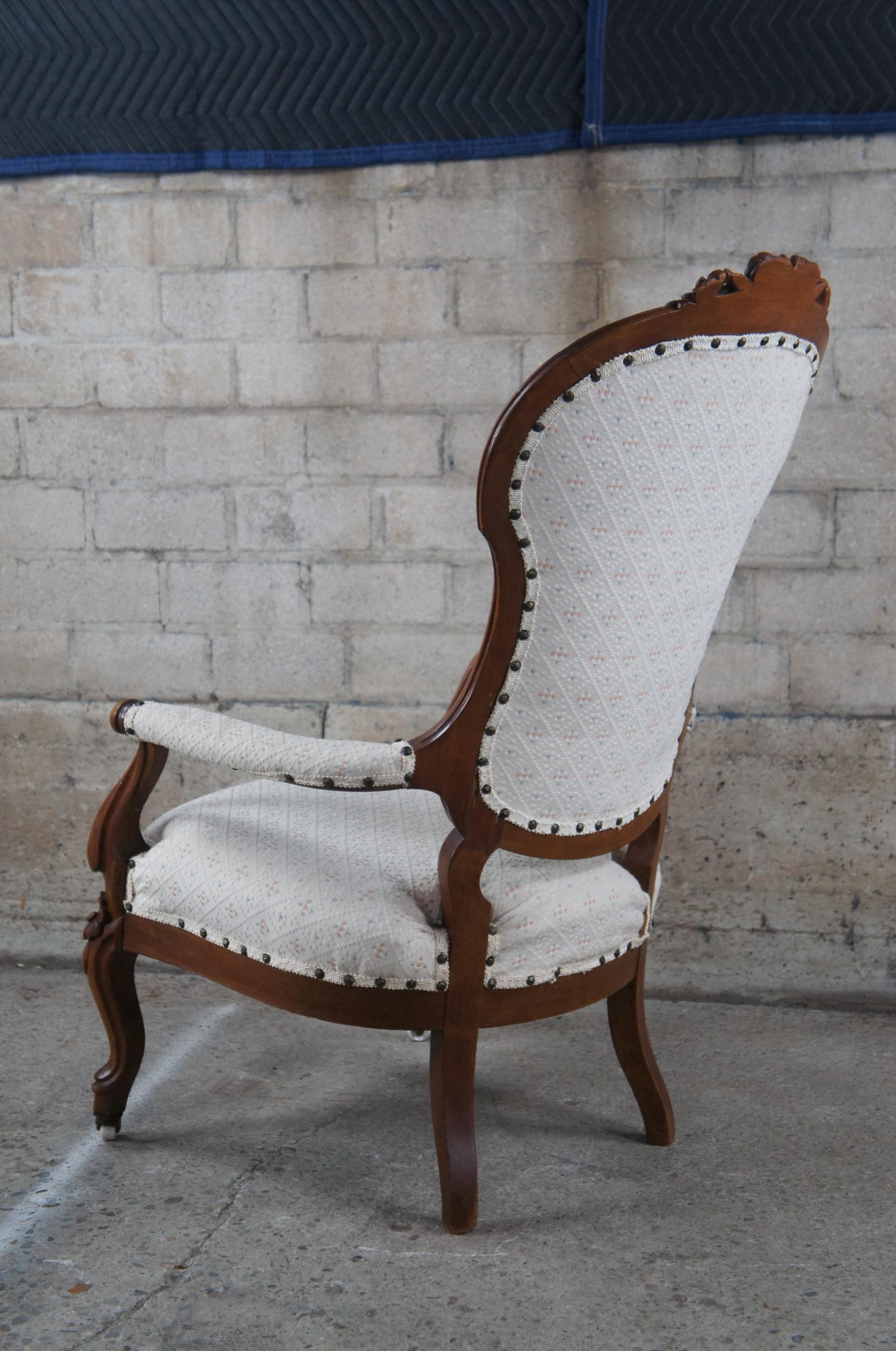 Antique 19th Century Victorian Walnut Floral Carved Spoon Back Parlor Armchair 3