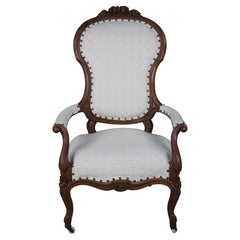 Antique 19th Century Victorian Walnut Floral Carved Spoon Back Parlor Armchair