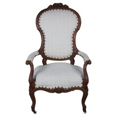 Antique 19th Century Victorian Walnut Floral Carved Spoon Back Parlor Armchair