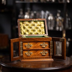 Antique 19th Century Victorian Walnut & Glass Fronted Jewellery Box c.1890