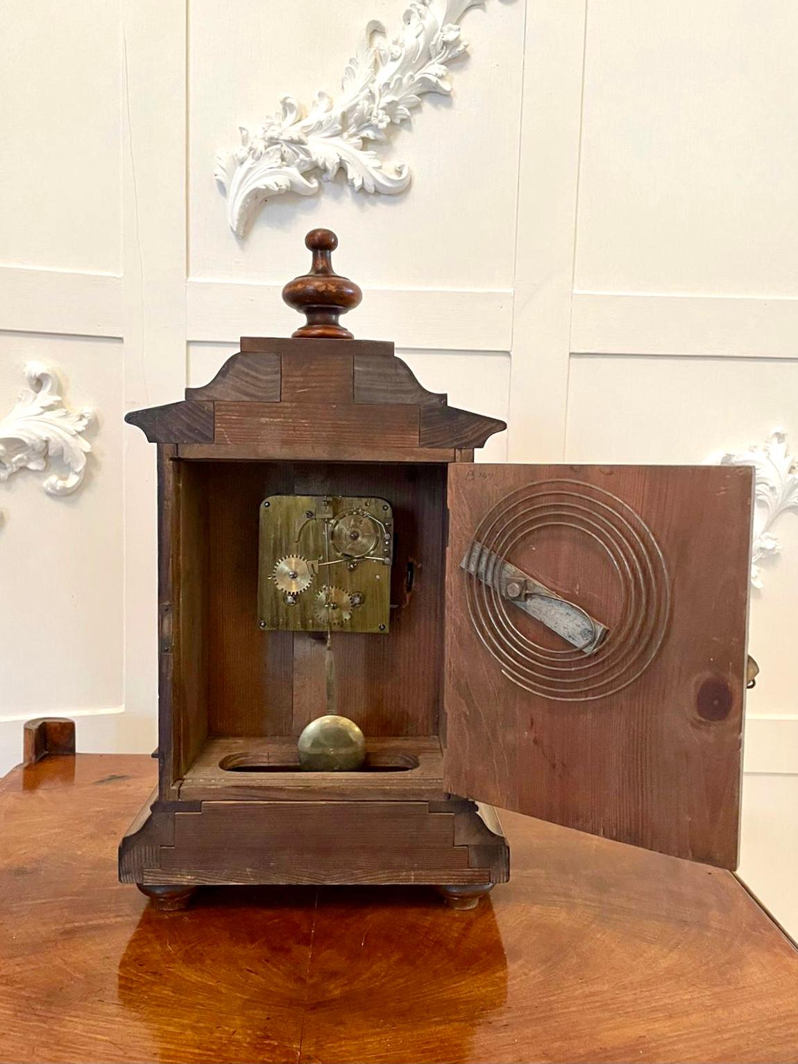 Antique 19th Century Victorian Walnut Inlaid Eight Day Mantel Clock 7