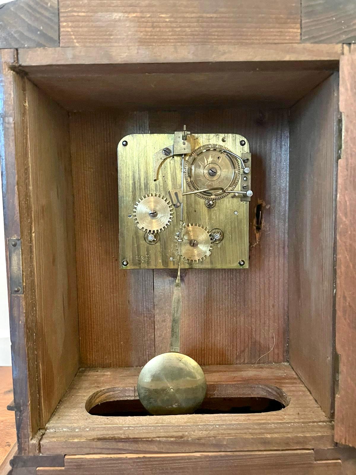 Antique 19th Century Victorian Walnut Inlaid Eight Day Mantel Clock 8