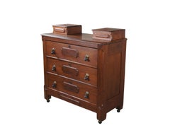 Antique 19th Century Victorian Walnut Step Back Dresser Glovebox Drawers Chest