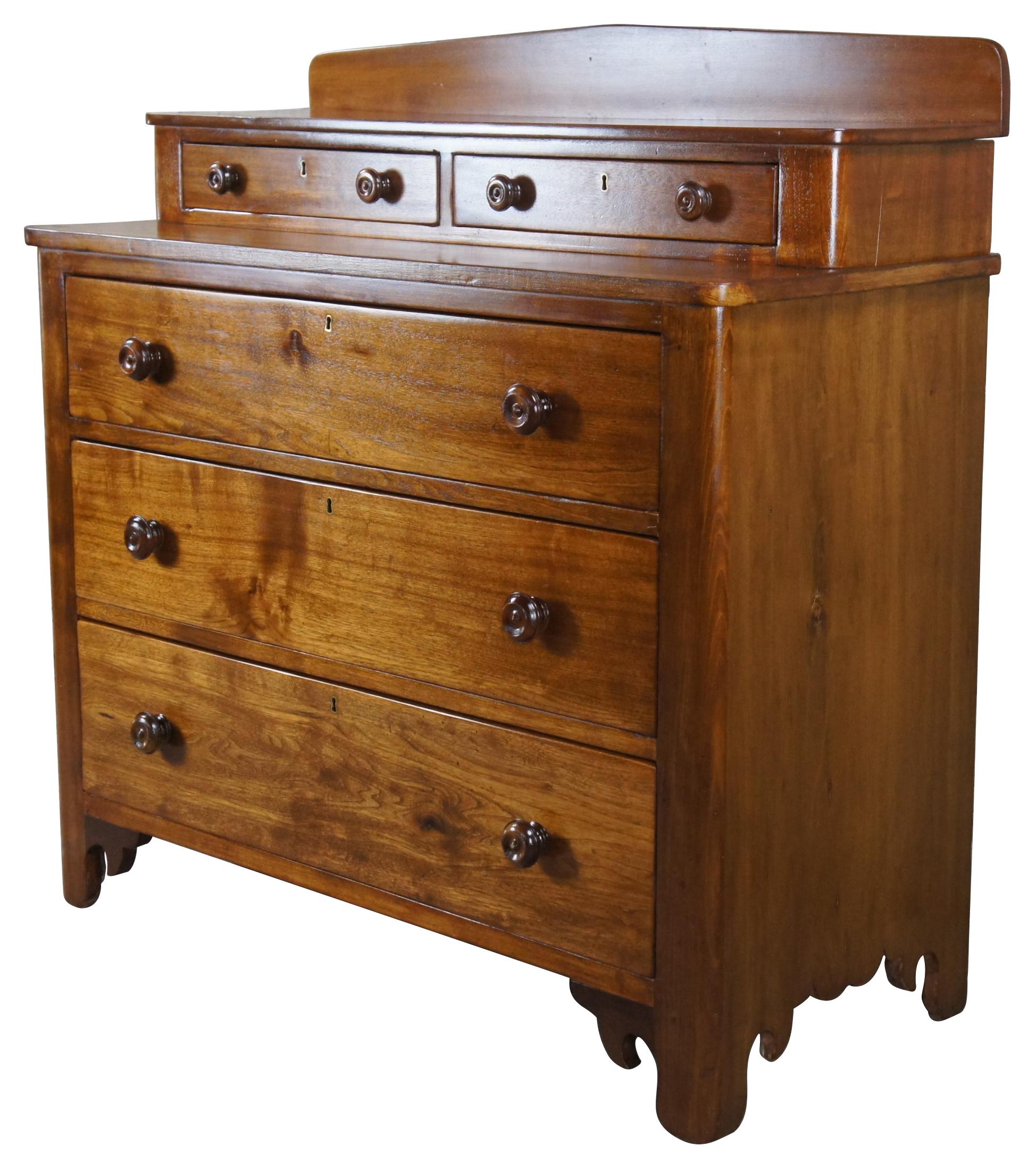 Antique 19th Century Victorian Walnut Step Back Dresser Glovebox Drawers Chest In Good Condition In Dayton, OH
