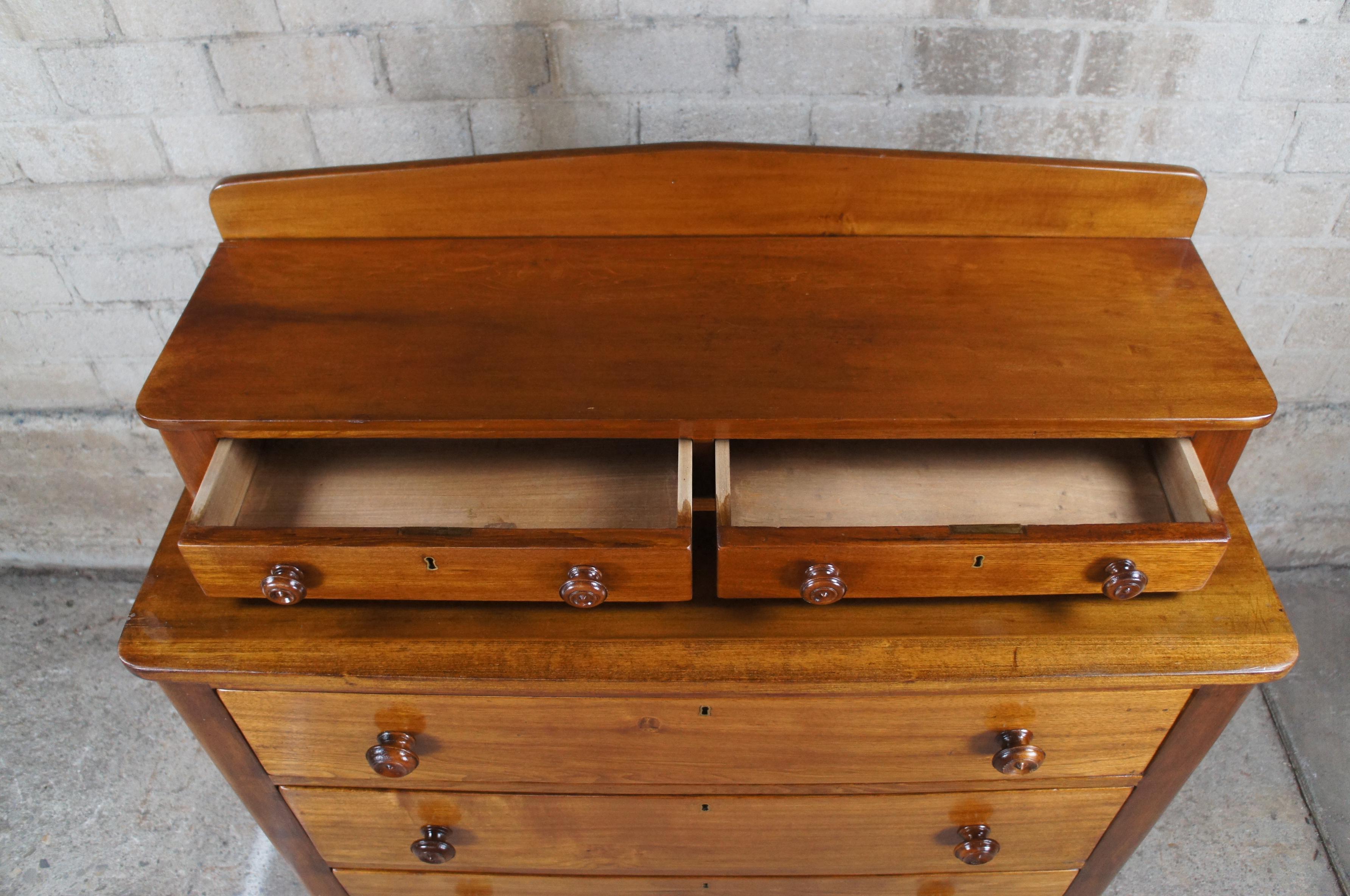 Antique 19th Century Victorian Walnut Step Back Dresser Glovebox Drawers Chest 1