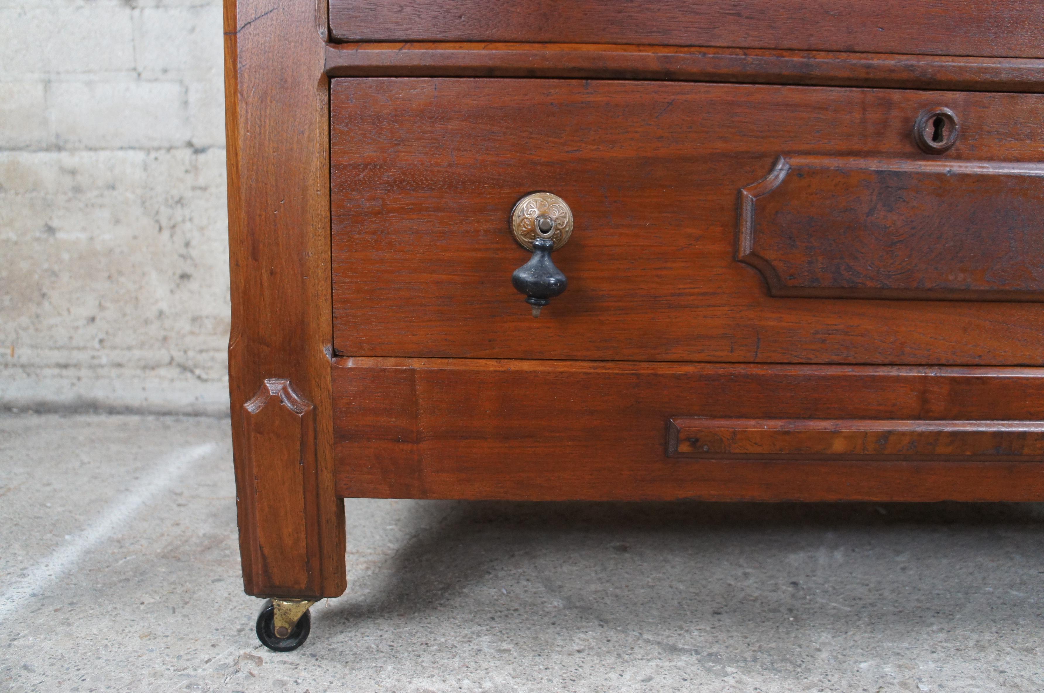 Antique 19th Century Victorian Walnut Step Back Dresser Glovebox Drawers Chest 1