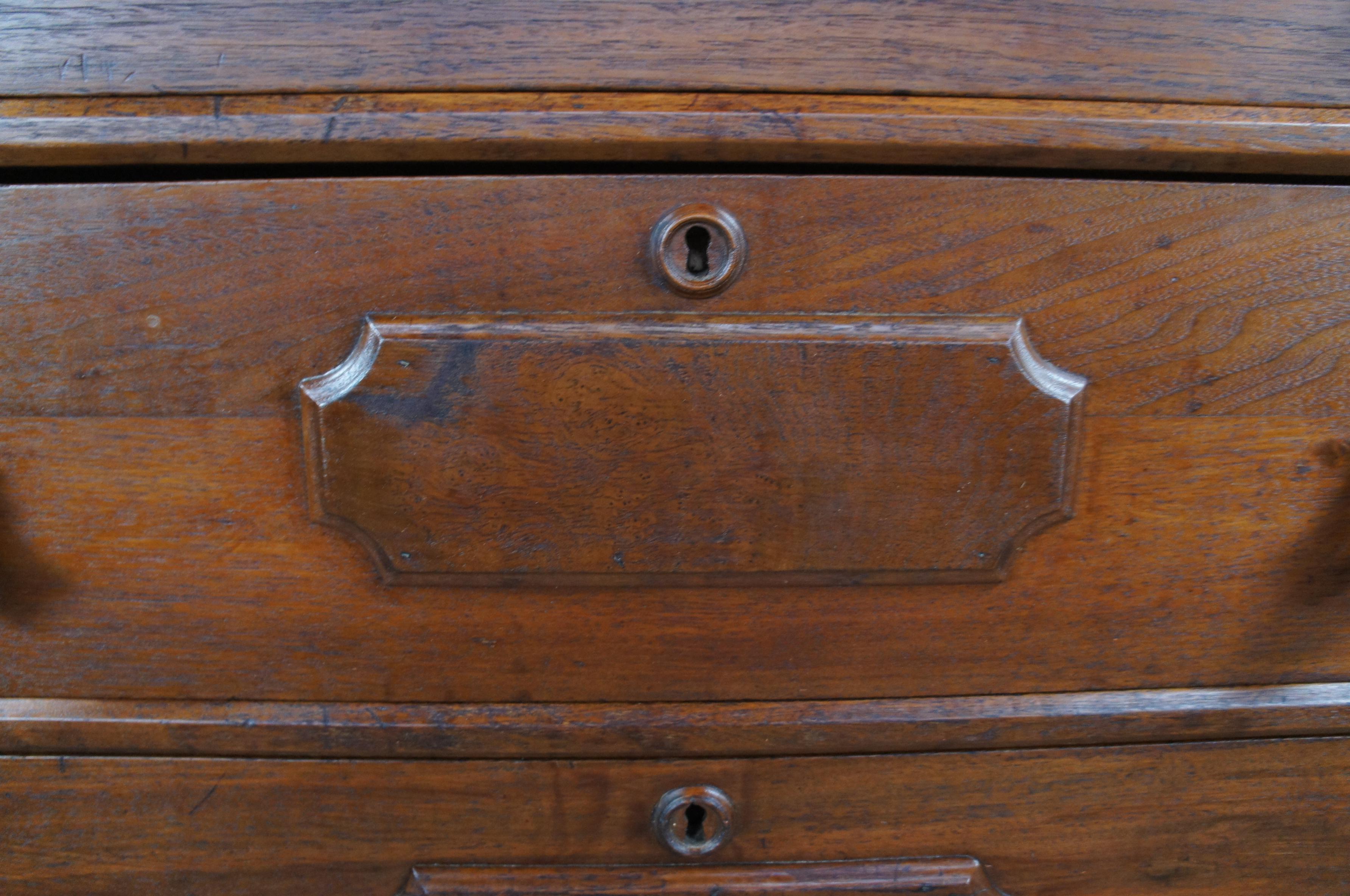 Antique 19th Century Victorian Walnut Step Back Dresser Glovebox Drawers Chest 2