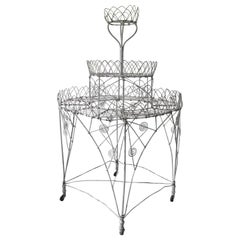 Antique 19th century Victorian Wire Garden Plant Stand Round with Three Tiers