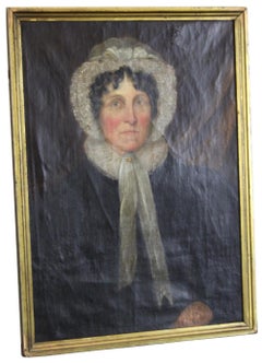 Antique 19th Century Victorian Woman Portrait Oil Painting Bonnet Colonial