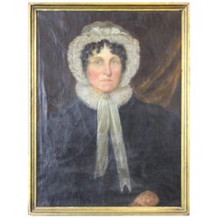 Antique 19th Century Victorian Woman Portrait Oil Painting Bonnet Colonial